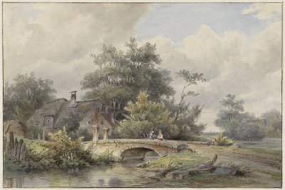 Landscape with Stone Bridge near a House by Barend Cornelis Koekkoek