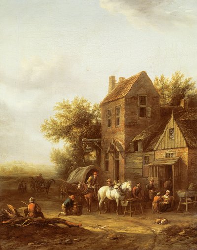 Travellers Watering their Horses Outside an Inn by Barend Gael or Gaal