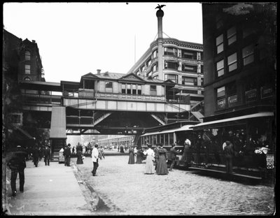 Elevated railway station at State and Van Buren Streets, Chicago, Illinois, USA, c.1905 by Barnes and Crosby