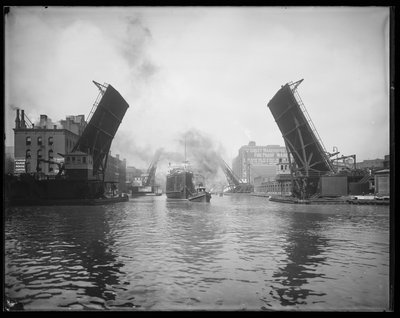 Passenger Ship Pere Marquette in Tow on the Chicago River, Chicago, Illinois, USA, c.1905 by Barnes and Crosby