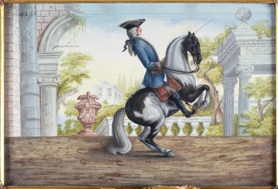 A skewbald horse of the Spanish Riding School performing the Pesade by Baron Reis Eisenberg