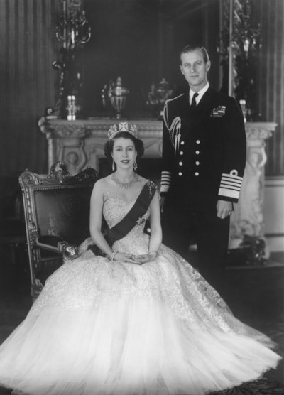 HM Queen Elizabeth II and HRH Duke of Edinburgh at Buckingham Palace, 12th March 1953 by Baron Sterling Henry Nahum