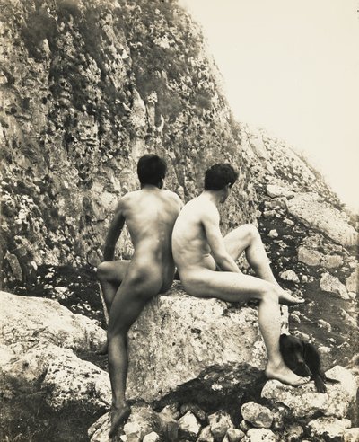 Two Nude Male Youths on Rock by Baron Wilhelm von Gloeden