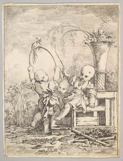 Chinese Children Playing with a Parrot by Baron de Thiers Louis Antoine Crozat