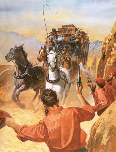 Australian Stage Coach Being Attacked by Outlaws by Barrie Linklater