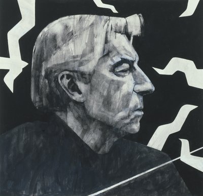 Portrait of Herbert von Karajan, illustration for The Sunday Times, 1970s by Barry Fantoni