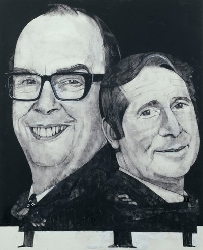Portrait of Morecambe and Wise, illustration for The Listener, 1970s by Barry Fantoni
