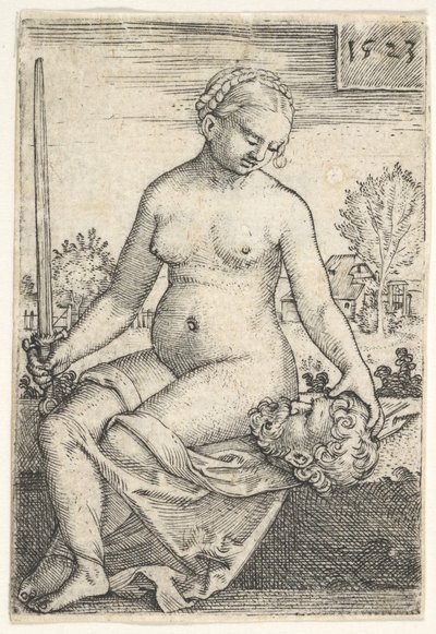 Judith, Seated Nude with a Sword in Her Right Hand, Gazing Down at the Head of Holofernes, 1523 by Barthel Beham