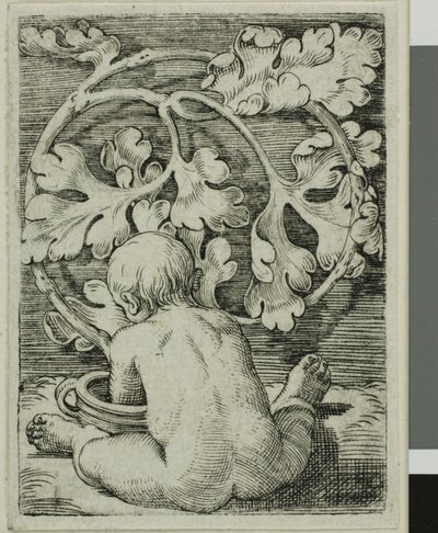 Naked Child, Seen From Back Seated in Front of a Vessel by Barthel Beham