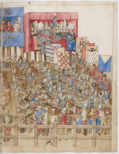 Illumination from the Book of Tournaments of King René of Anjou, drawings by Barthélemy d