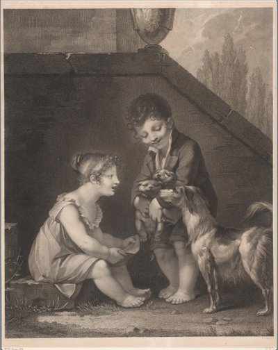 Two Children with Dogs by Barthélémy Joseph Fulcran Roger