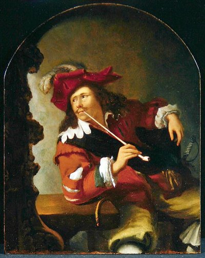 A Young Man Seated at a Table Smoking a Pipe while Gazing into a Mirror by Bartholomaus Maton