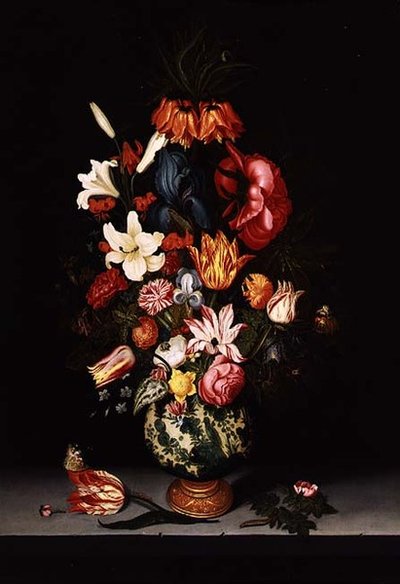 Still Life of Flowers on a Stone Ledge by Bartholomeus Assteyn