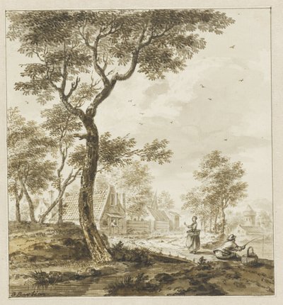 Landscape with Figures and a Fisherman on the Right by Bartholomeus Barbiers