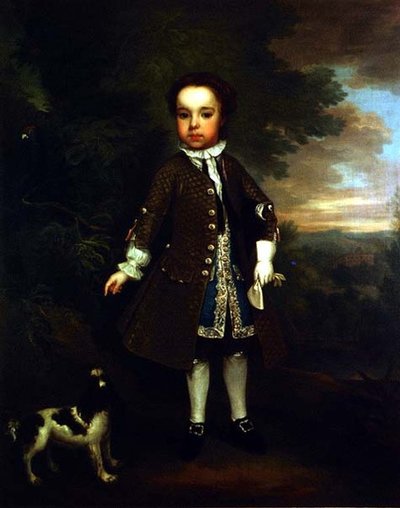 Portrait of a small boy with a spaniel and a parrot by Bartholomew Dandrige