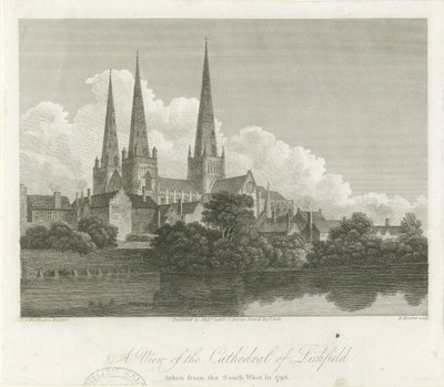 Lichfield Cathedral - South West View (engraving) by Bartholomew Howlett