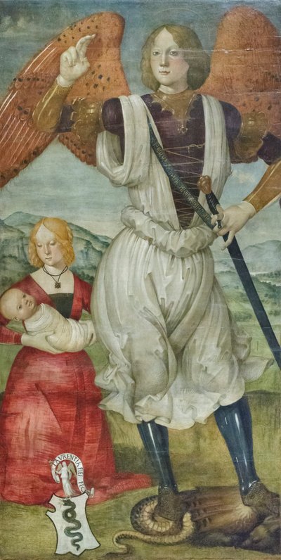 Saint Michael the Archangel with Teodora Visconti and the Newborn Son, c.1486-87 by Bartolomeo (attr. to) Della Gatta