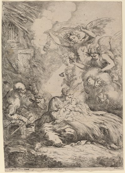 The Holy Family Adored by Angels (The Large Nativity) by Bartolomeo Biscaino