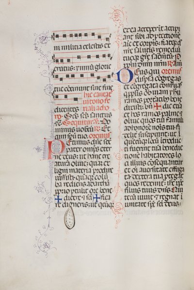 Missale: Fol. 112v: contains some music as part of Palm Sunday liturgy, 1469 by Bartolomeo Caporali