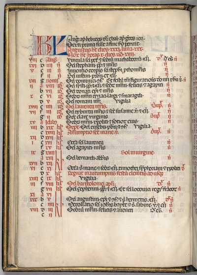 Missale: Fol. 6v: August Calendar Page by Bartolomeo Caporali