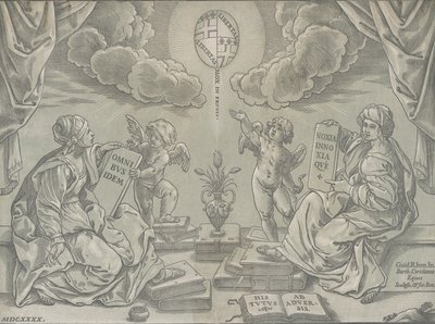 Allegory of a Thesis, Two Women Hold Inscribed Tablets by Bartolomeo Coriolano