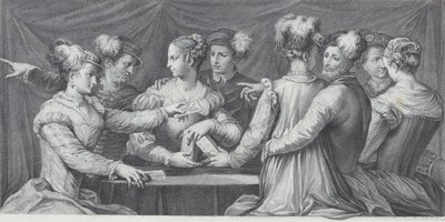 A Group of Elegantly Dressed People Playing Cards by Bartolomeo Crivellari