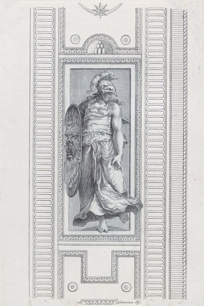 Plate 15: Mythological Figure Wearing a Helmet and Holding a Shield by Bartolomeo Crivellari