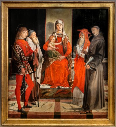 Enthroned Madonna with Infant Jesus among Saints Ansanus, Anthony the Great, Jerome and Francis by Bartolomeo Montagna