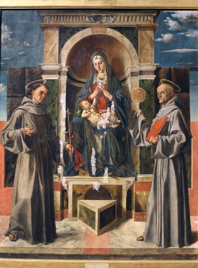 Madonna and Child enthroned between Saint Francis and Saint Bernardino of Siena, c.1490 by Bartolomeo Montagna