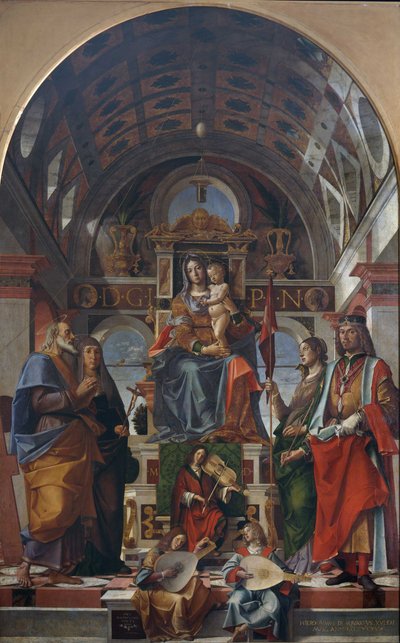 The Virgin and Child Enthroned with Saints and Angels Making Music, 1499 by Bartolomeo Montagna
