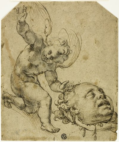 Two Sketches: Kneeling Putto Holding a Head (recto) Details of a Nude Male Child (verso) by Bartolomeo Passarotti