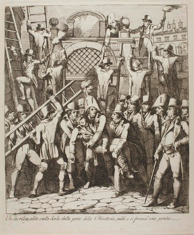 A Blasphemer Breaks his Leg while Climbing Over the Walls for the Vatican 6 July 1809 by Bartolomeo Pinelli