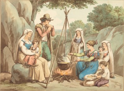 A Peasant Family Cooking over a Campfire by Bartolomeo Pinelli
