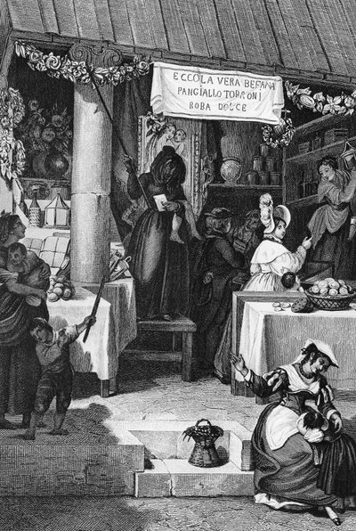 Befana, Stall Selling Sweets and Nougat in Piazza Navona during Epiphany, Rome by Bartolomeo Pinelli