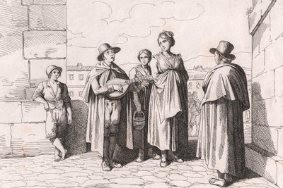 Blind Man Singing and Playing, etching by Bartolomeo Pinelli