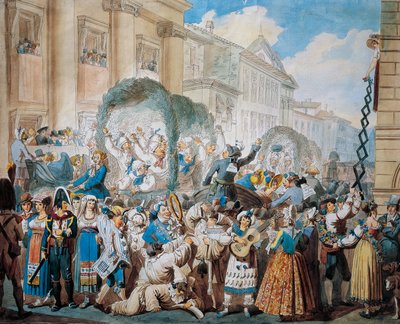 Chivalrous scene at San Carlo al Corso in Rome, by Bartolomeo Pinelli by Bartolomeo Pinelli