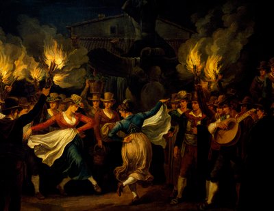 Dancers, Detail from Nocturnal Dance in the Piazza Barberini in Rome After the Harvest by Bartolomeo Pinelli