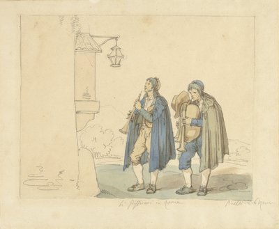 Flute Player and Bagpipe Player in Front of a House by Bartolomeo Pinelli