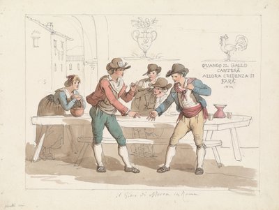 Playing the Game Morra in a Roman Osteria, illustration for Roman Costumes and Customs by Bartolomeo Pinelli
