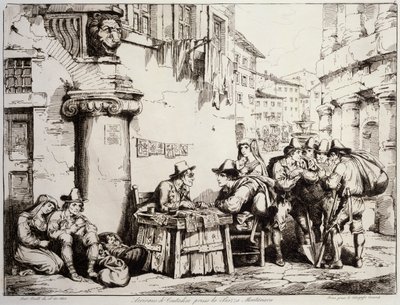 Scribe in Montanara Square in Rome by Bartolomeo Pinelli