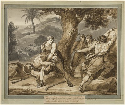 Telemachus Battles the Lion (from The Adventures of Telemachus, Book 2) by Bartolomeo Pinelli