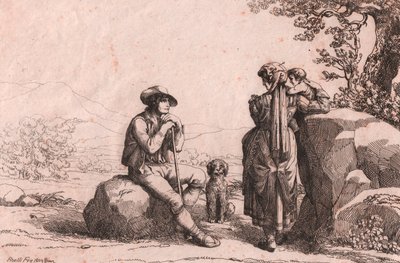 Two Commoners with a Baby and a Dog in Fraine, Abruzzo, etching by Bartolomeo Pinelli