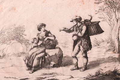 Woman from Pietra Terrazzana in Traditional Costumes, Abruzzo, and Gioncataro, etching by Bartolomeo Pinelli by Bartolomeo Pinelli