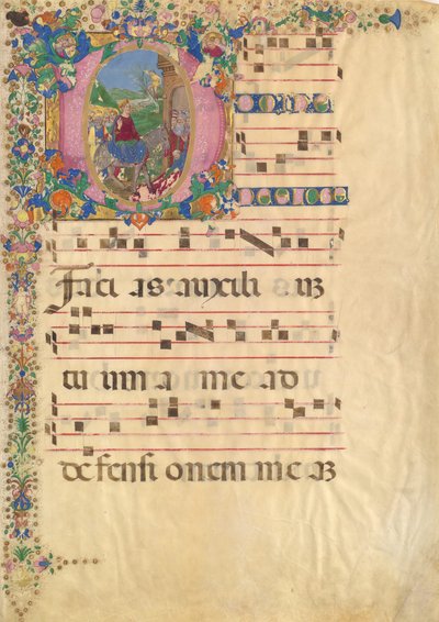 Manuscript Leaf with Entry into Jerusalem on Palm Sunday in an Initial D by Bartolomeo di Domenico di Guido