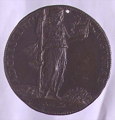 Portrait medal depicting a female figure holding a staff (bronze) by Bartolommeo Melioli