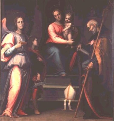 Madonna and Child with Saints Augustine, Tobias and the Archangel Raphael by Bartolommeo Sogliani