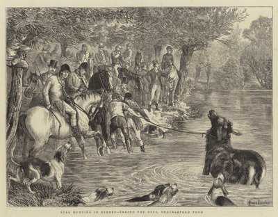 Stag Hunting in Surrey, taking the Deer, Shackleford Pond by Basil Bradley