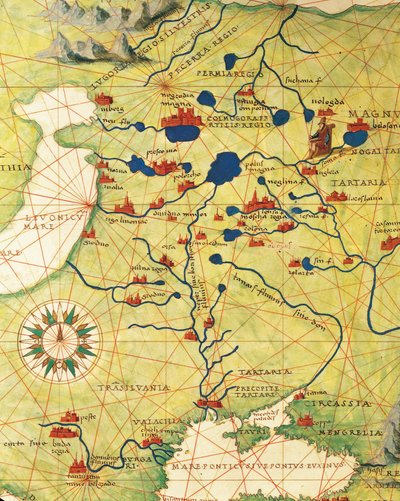Eastern Europe and Central Asia: Transilvania and Russia, from Atlas of the World in thirty-three Maps by Battista Agnese