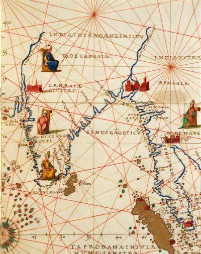 The Indian Ocean and Part of Asia and Africa: the Indian Peninsula, from Atlas of the World in Thirty-Three Maps, by Battista Agnese by Battista Agnese