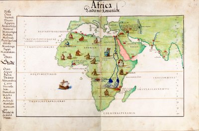 Vellum chart of Africa, India and the Mediterranean by Battista Agnese